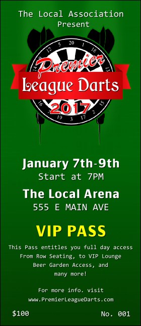 Premier League Darts 2017 VIP Pass Product Front
