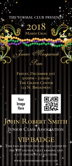 Mardi Gras Prom VIP Event Badge Large VIP Event Badge Large Product Front