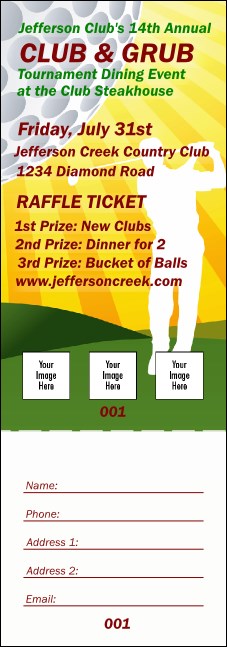 Golf Backswing Raffle Ticket Product Front